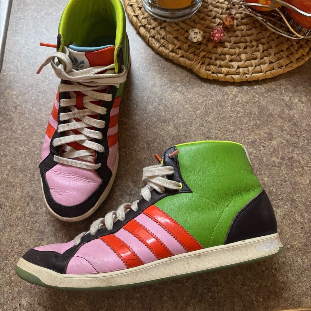 Adidas Green and Pink High-Top Sneakers